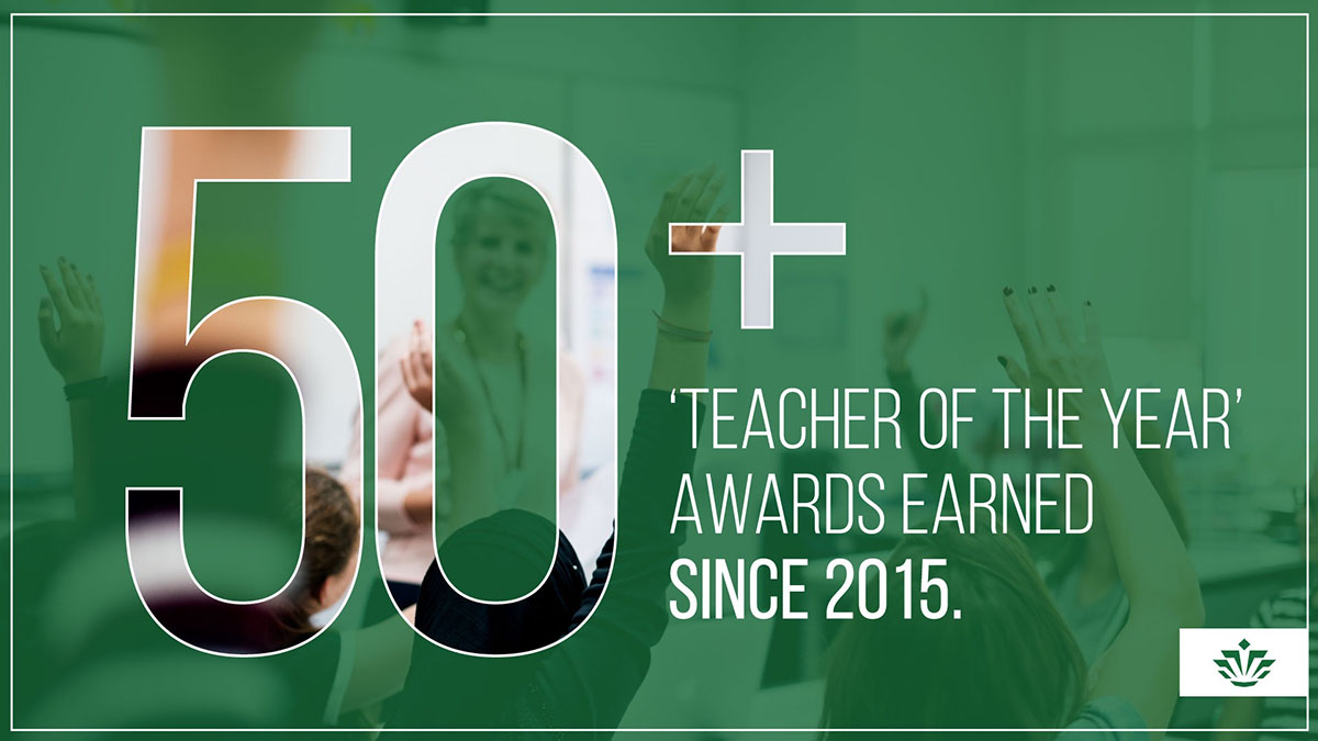 50+ Teacher of the Year awards earned since 2015