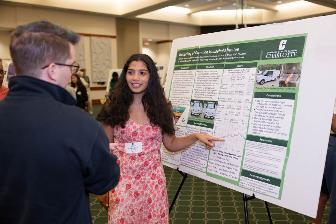 undergraduate research student at UNC Charlotte presents findings