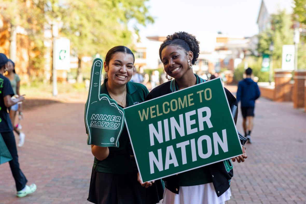 Two students giving campus tour